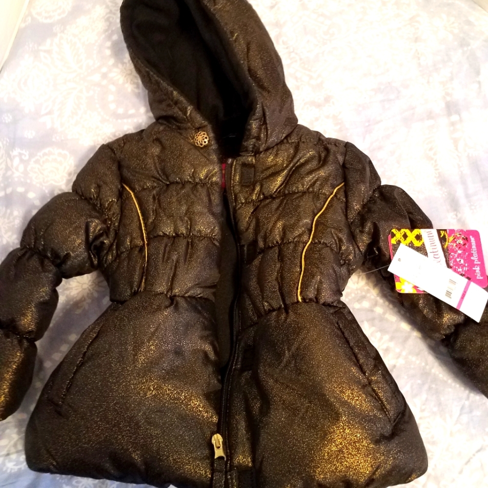 NWT Golded Sparkly Fleece Lined Girls Jacket Sz 4